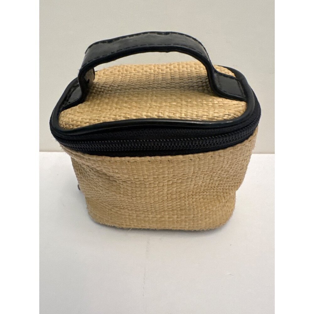 Stephanie Johnson Woven Cosmetic Bag With Black Trim & Handles 5”x3”x3” VGUC